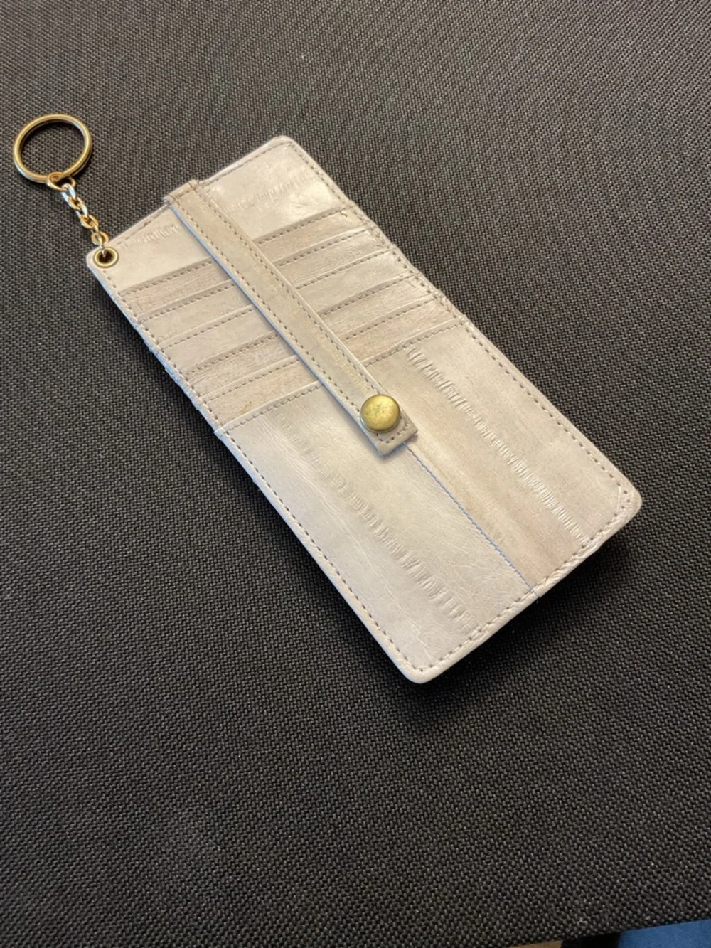 Leather Card Holder Keychain in Light Gray - Unbranded